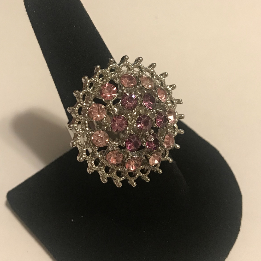 PURPLE & PINK RHINESTONE RING- ADJUSTABLE BAND